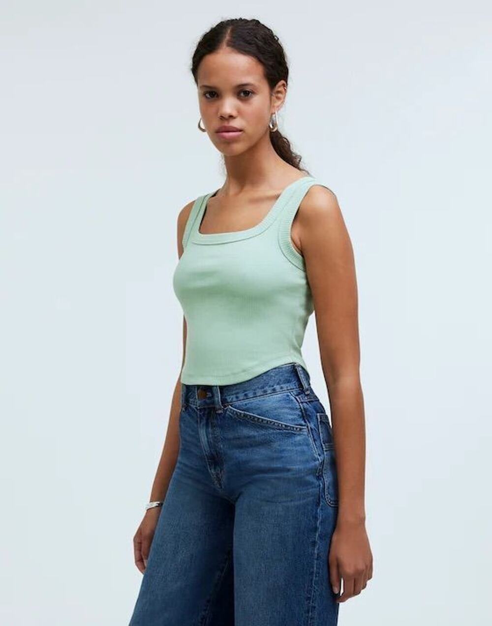 Madewell Ribbed Square Neck Tank Top Sage Green Medium